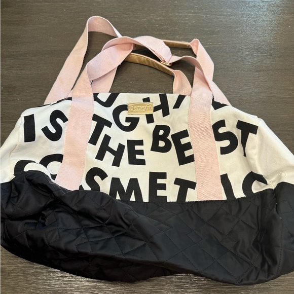 Benefit Handbags - Benefit Cosmetics Pink, Black and White Small Quilted Duffle/Gym Bag